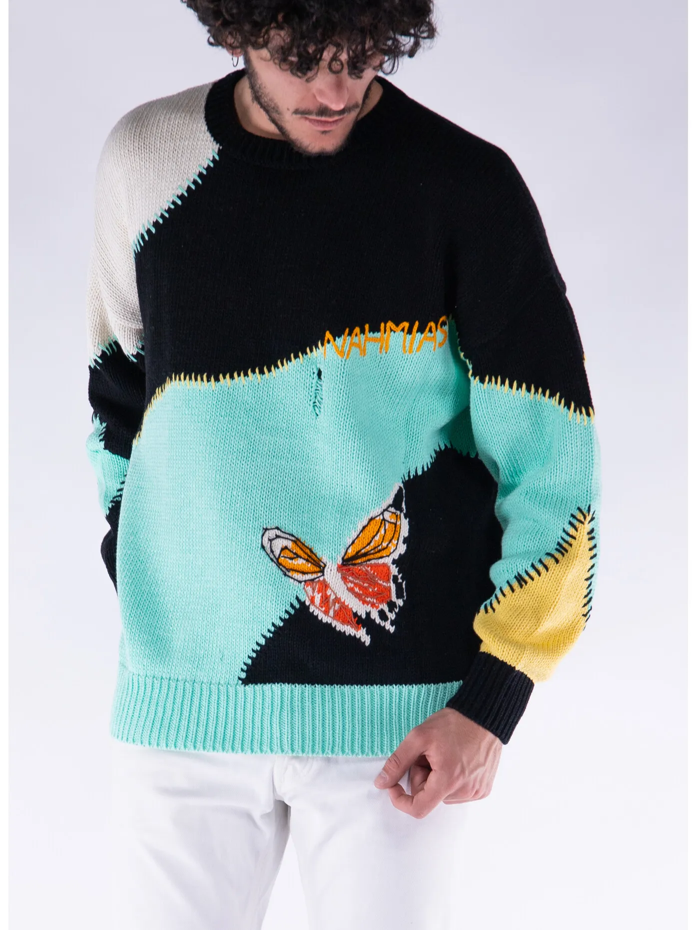     -NAHMIAS    -MAGLIONE A GIROCOLLO BUTTERFLY INTARSIA-