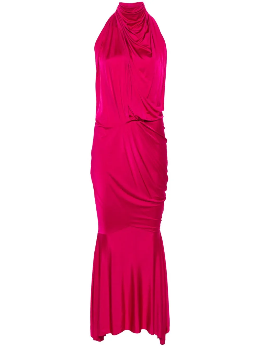 Abito lungo con scollo all'americana in rosa fucsia - donna