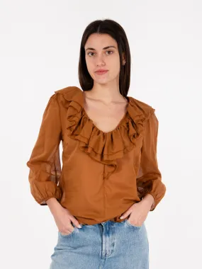 Camicia con volant in mussola bronzo