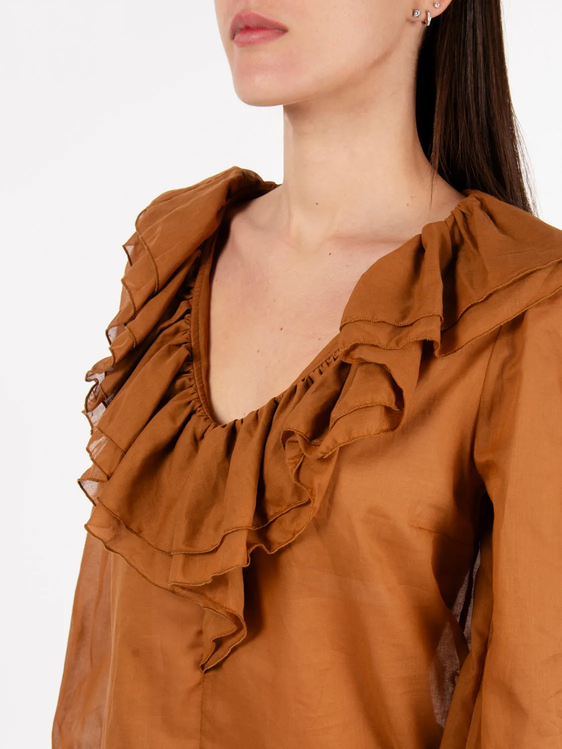 Camicia con volant in mussola bronzo