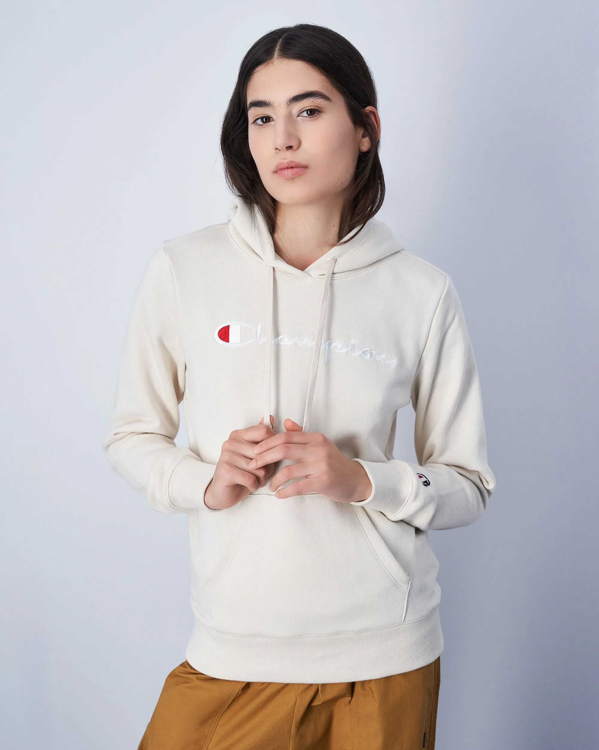 Champion Felpa Con Cappuccio Logo Grande Grigio Donna