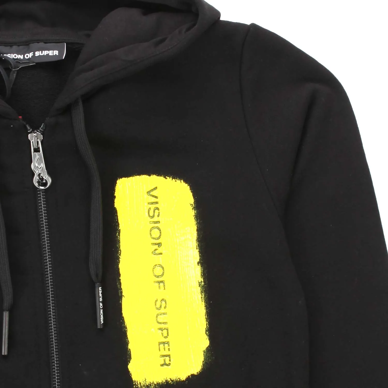 Felpa Hoodie Nera Con Logo Giallo E Zip