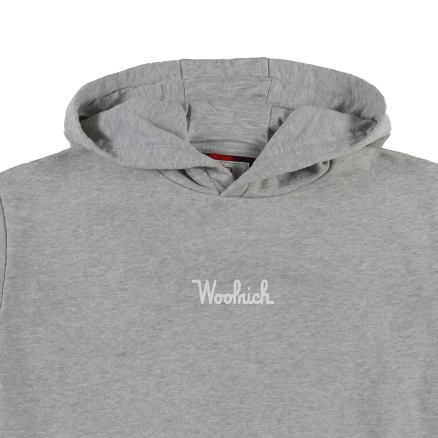 Felpa Hoodie Woolrich Grigia E Quadri Rosso-Neri