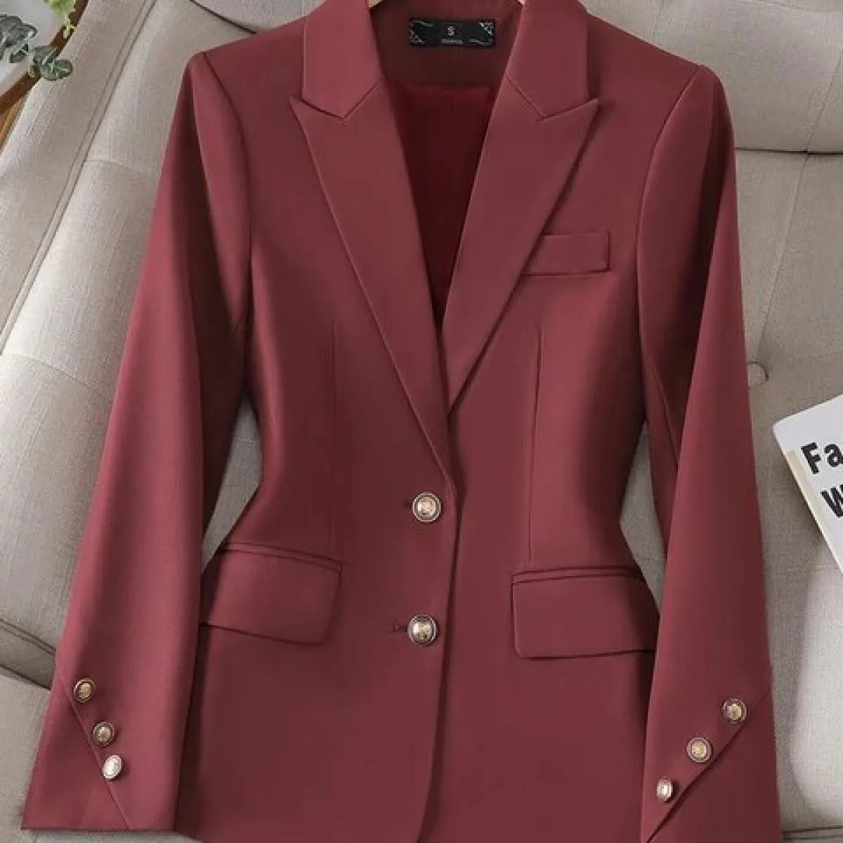 Giacca da lavoro da donna a maniche lunghe da lavoro Blazer da donna Nero Khaki Rosso Solido Giacca formale sottile femminile pe