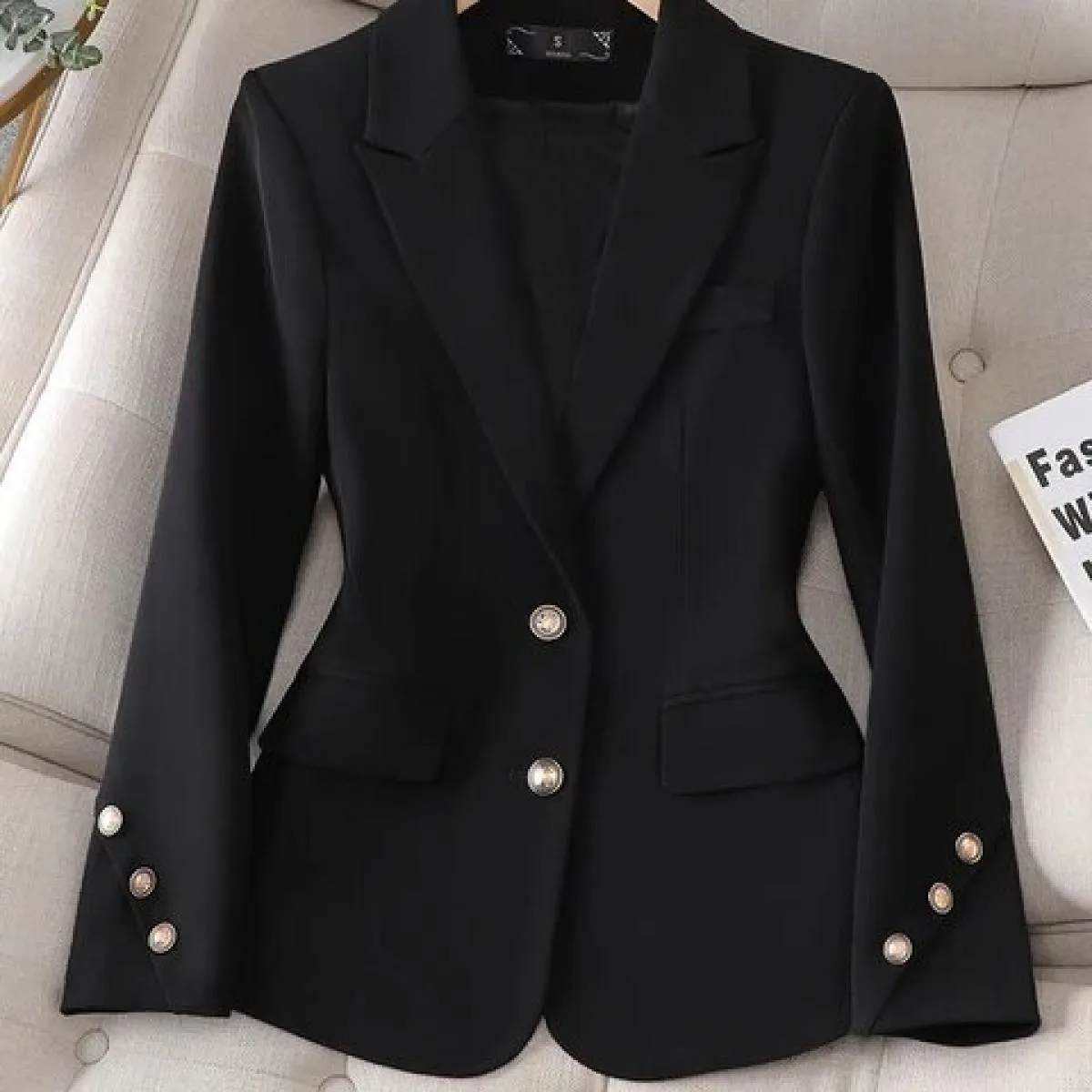 Giacca da lavoro da donna a maniche lunghe da lavoro Blazer da donna Nero Khaki Rosso Solido Giacca formale sottile femminile pe