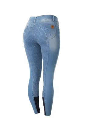 Horze Kaia Pantaloni da equitazione a vita alta in denim con full seat in silicone da donna