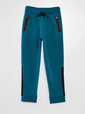 Joggers dritti in tessuto felpato color block - VERDE