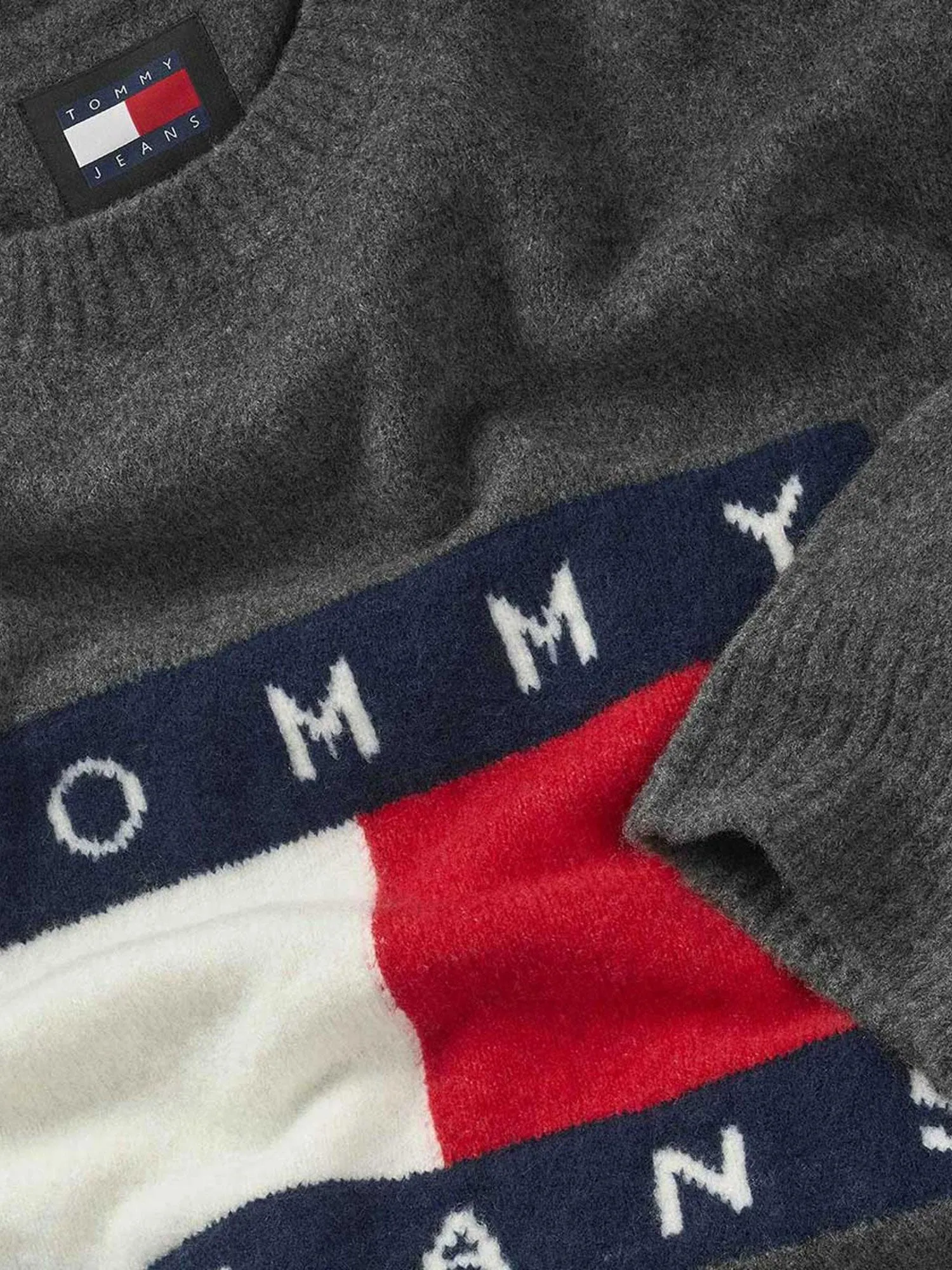 Maglione a girocollo con maxi flag sul petto grigio scuro