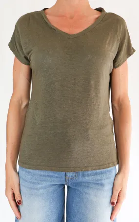 Off-on – T-shirt lino V – Verde militare