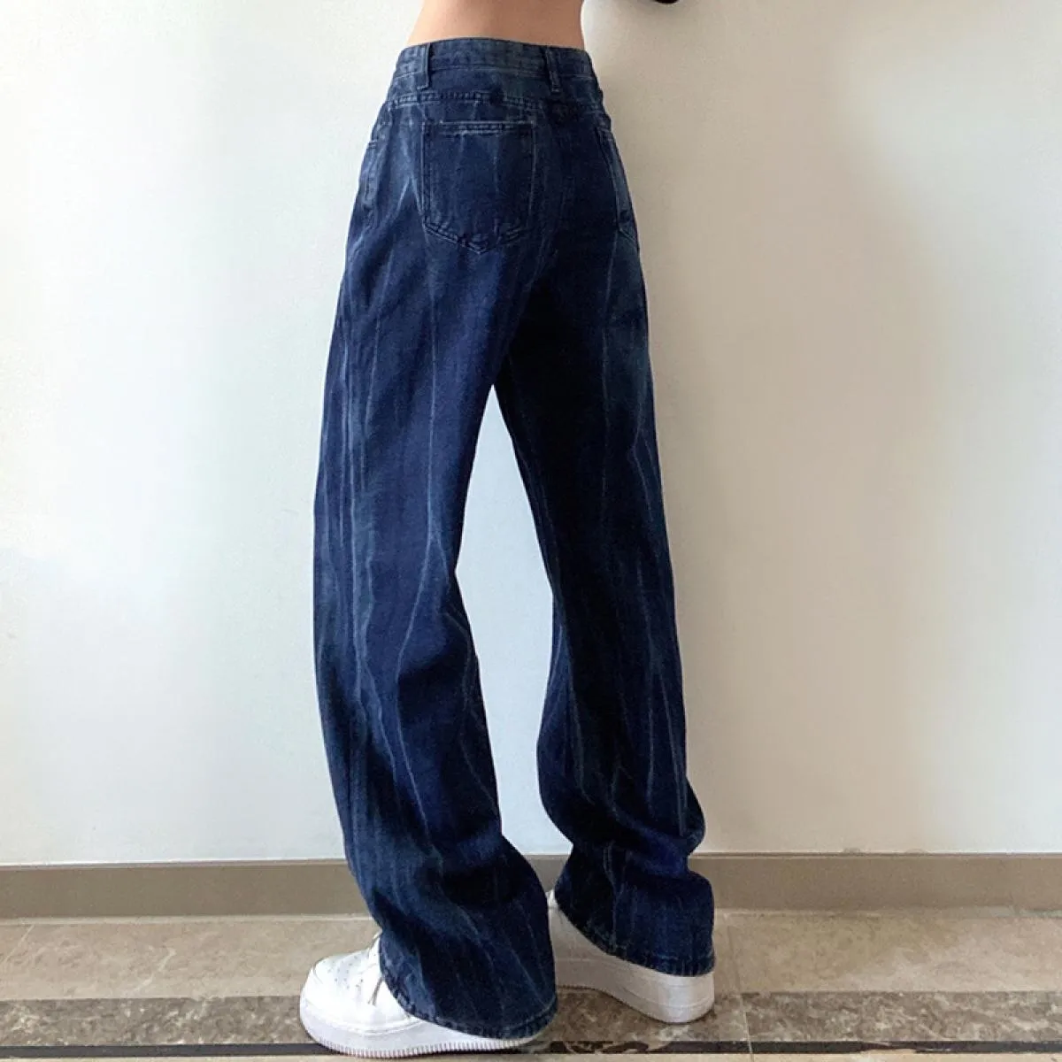 Pantaloni in denim slim a vita alta 2022 Abiti da lavoro dritti casual Pantaloni in denim blu retrò Jeans cargo Jeans a gamba dr