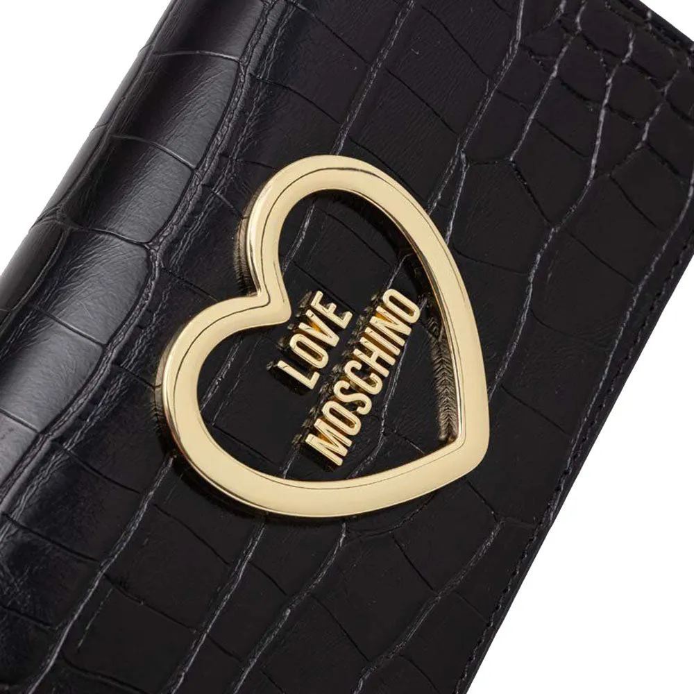 Portafoglio Donna con Bottone LOVE MOSCHINO linea Croco Print Nero JC5712