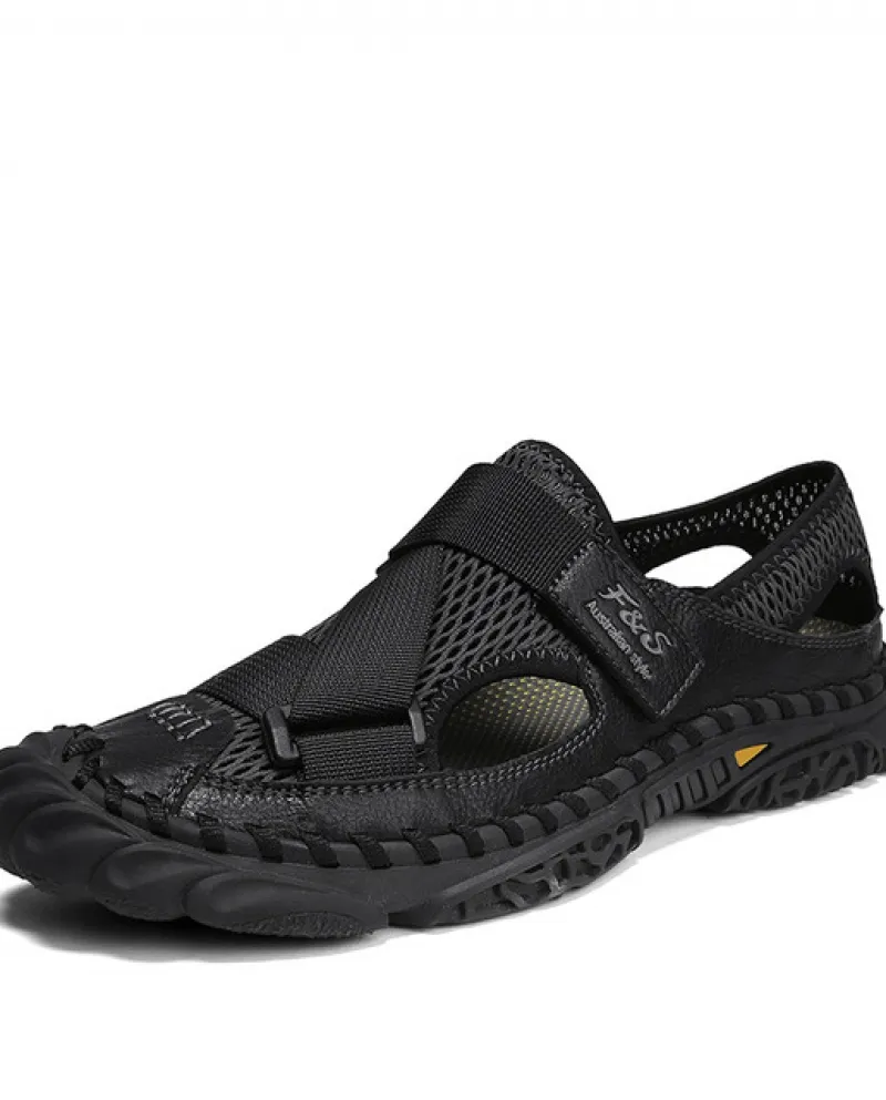 Sandali Per Uomo Casual Estate Mesh Fatti A Mano Slip On Outdoor In Pelle Ma