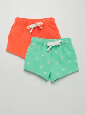 Set di 2 shorts in tessuto felpato leggero - VERDE