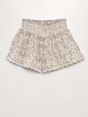 Shorts in garza di cotone con vita punto smock - BIANCO