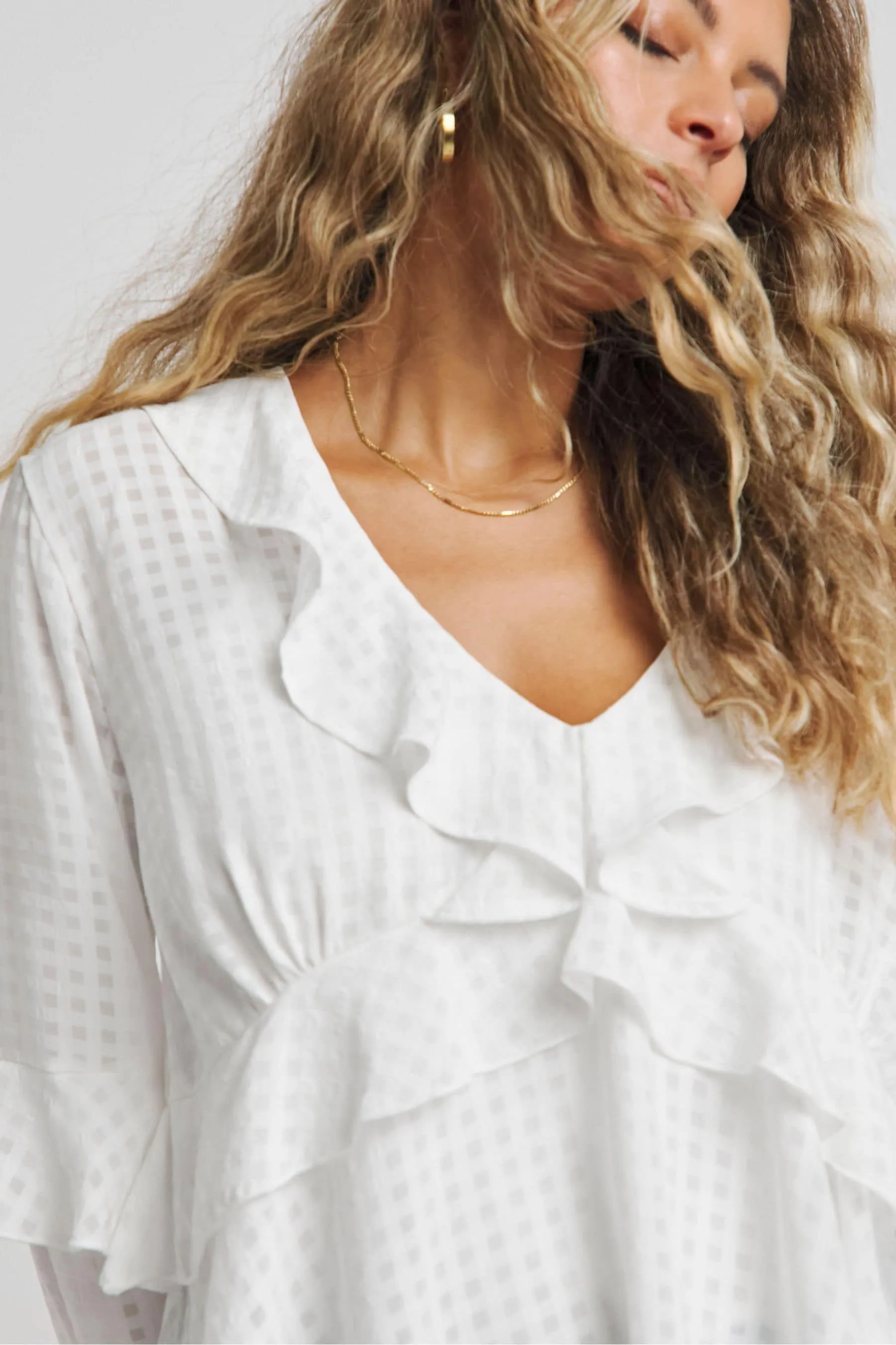 Simply Be - Blusa squadrata in seersucker con maniche A quadri Ruches