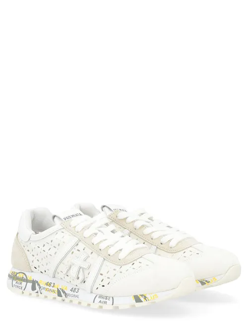 Sneaker Premiata Lucyd in pelle traforata bianca