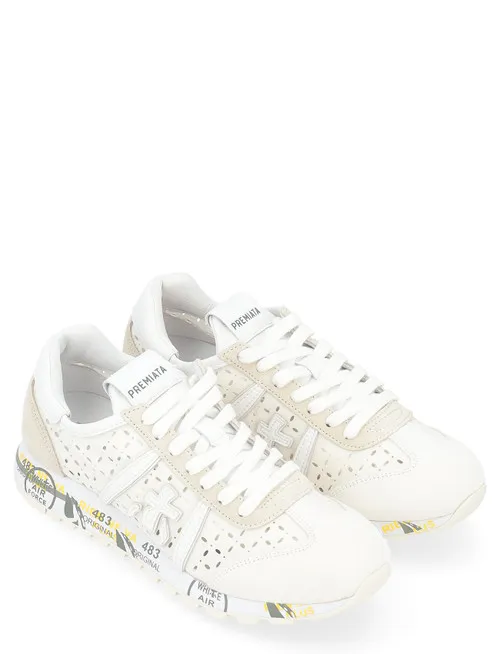 Sneaker Premiata Lucyd in pelle traforata bianca