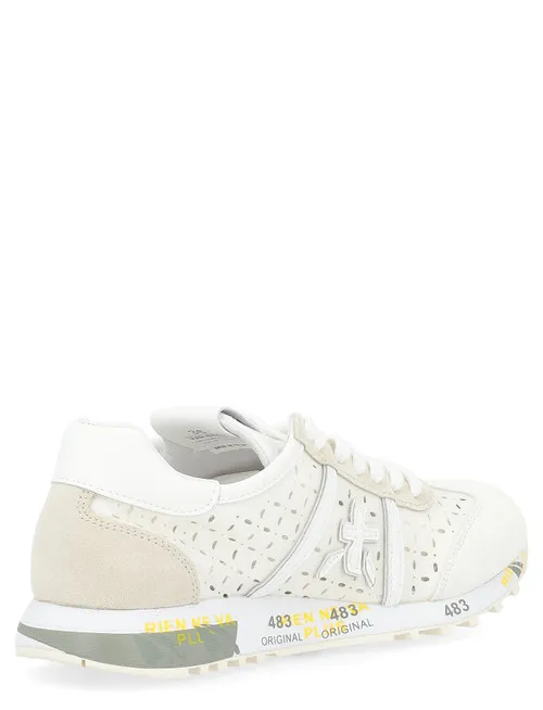 Sneaker Premiata Lucyd in pelle traforata bianca