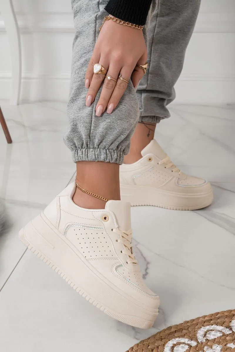 sneakers monocolore beige con riga argento