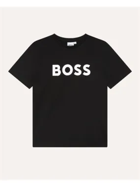 T-shirt nera Boss per bambini con logo a contrasto