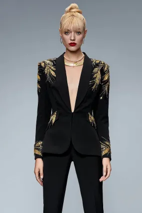 Tailleur con ricami e paillettes oro