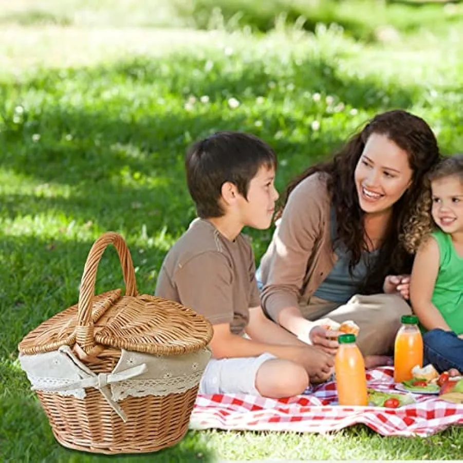 Voiakiu Cesto da Picnic – Cestino da Picnic in Rattan Intrecciato a Mano | Cesto da Picnic in Tessuto Fatto a Mano con Manico e 